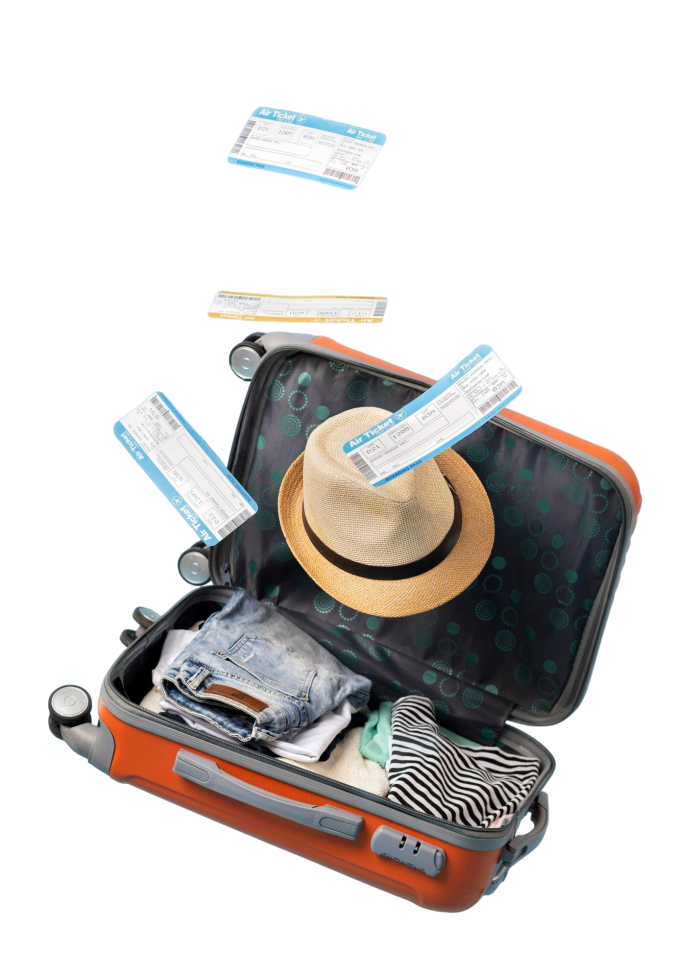 maleta con artículos de viaje